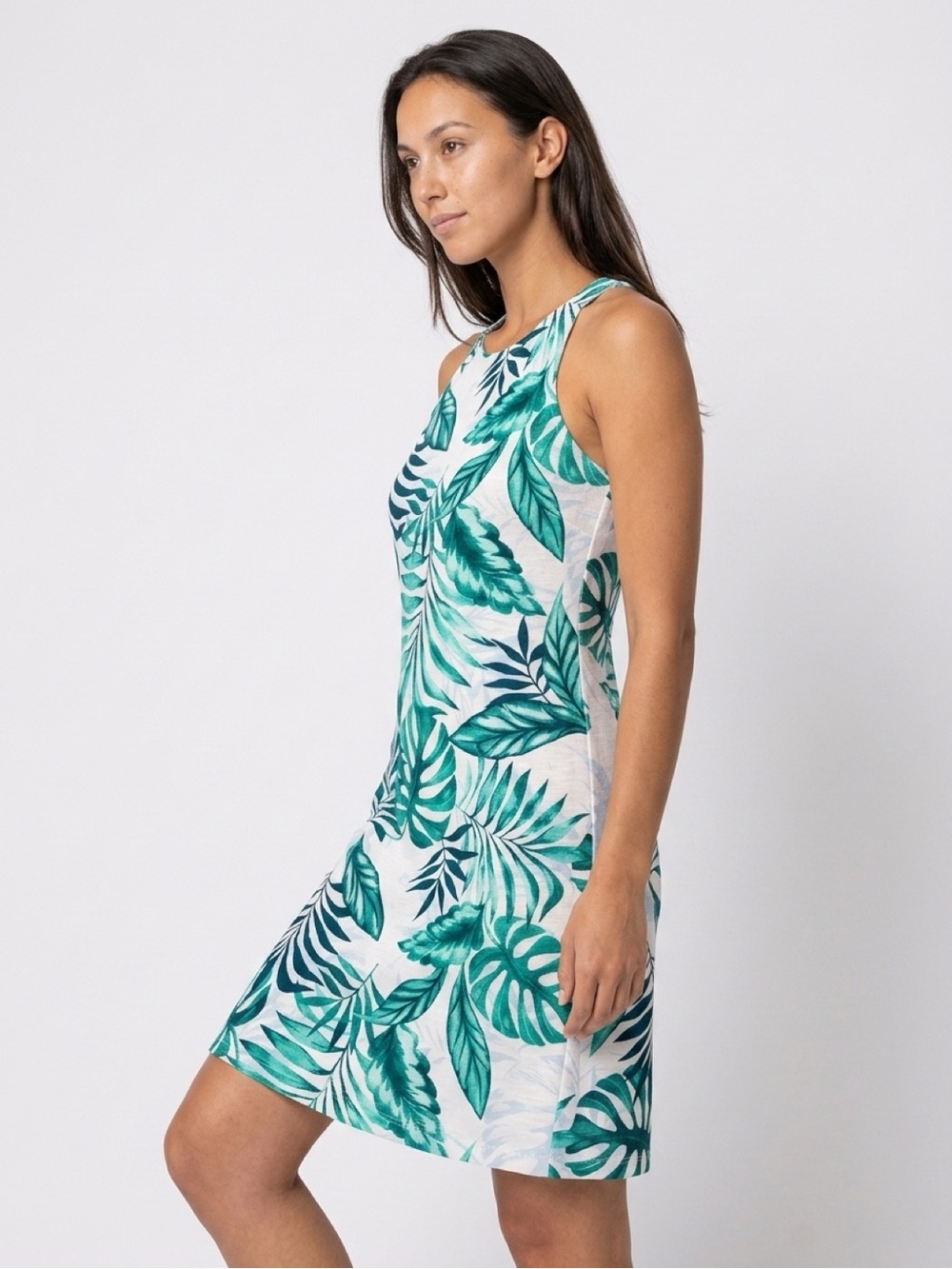 Tommy Bahama Teal & White Tropical Leaf Sleeveless Cover-Up Dress
